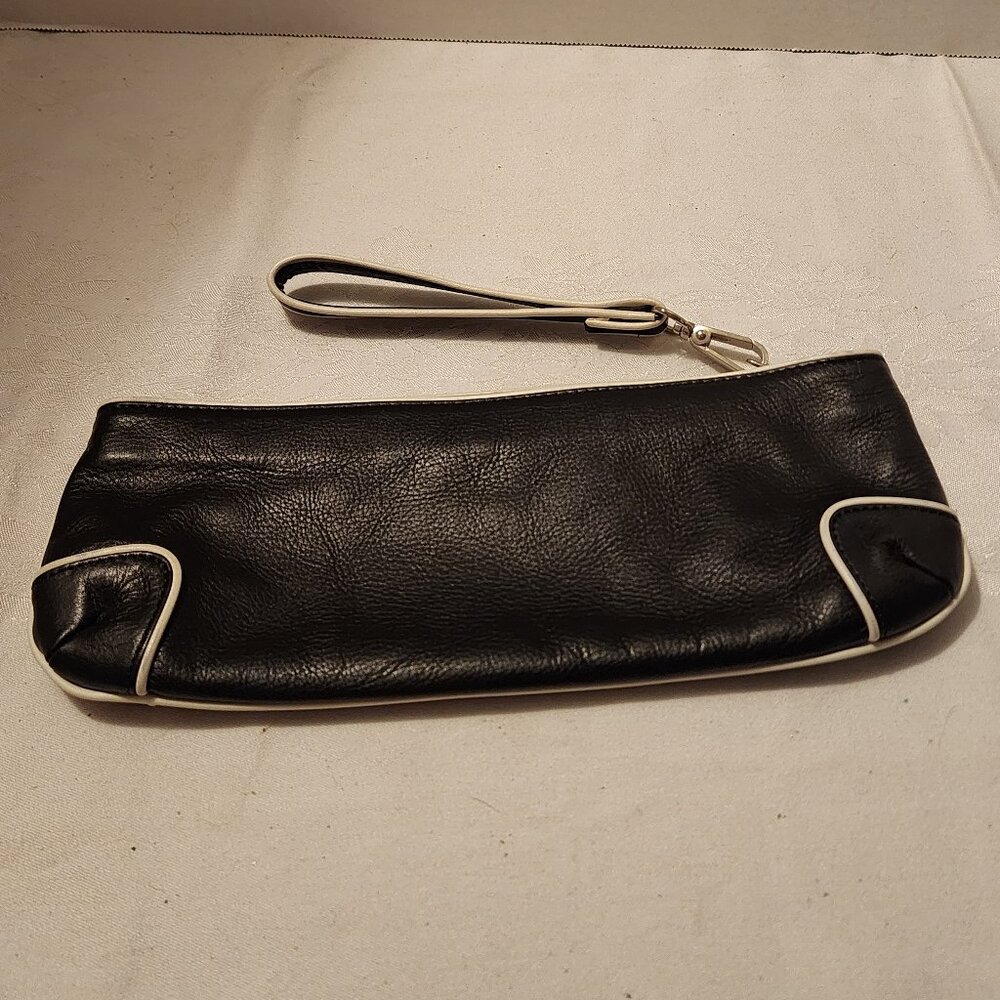 A/X Armani Exchange Black & White Leather Baguette Wristlet Purse Like New!